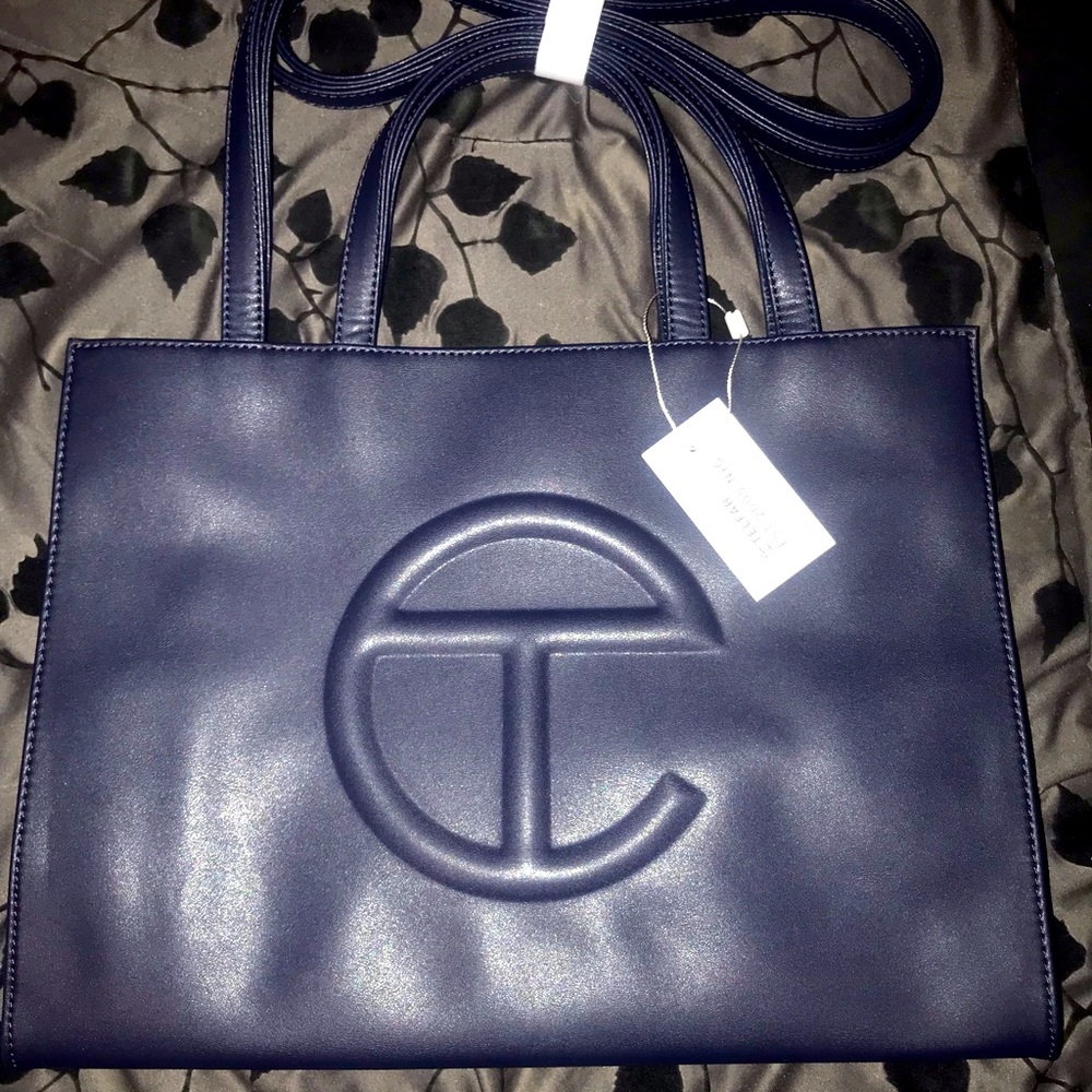 Medium Navy Blue Telfar Shopping Bag
